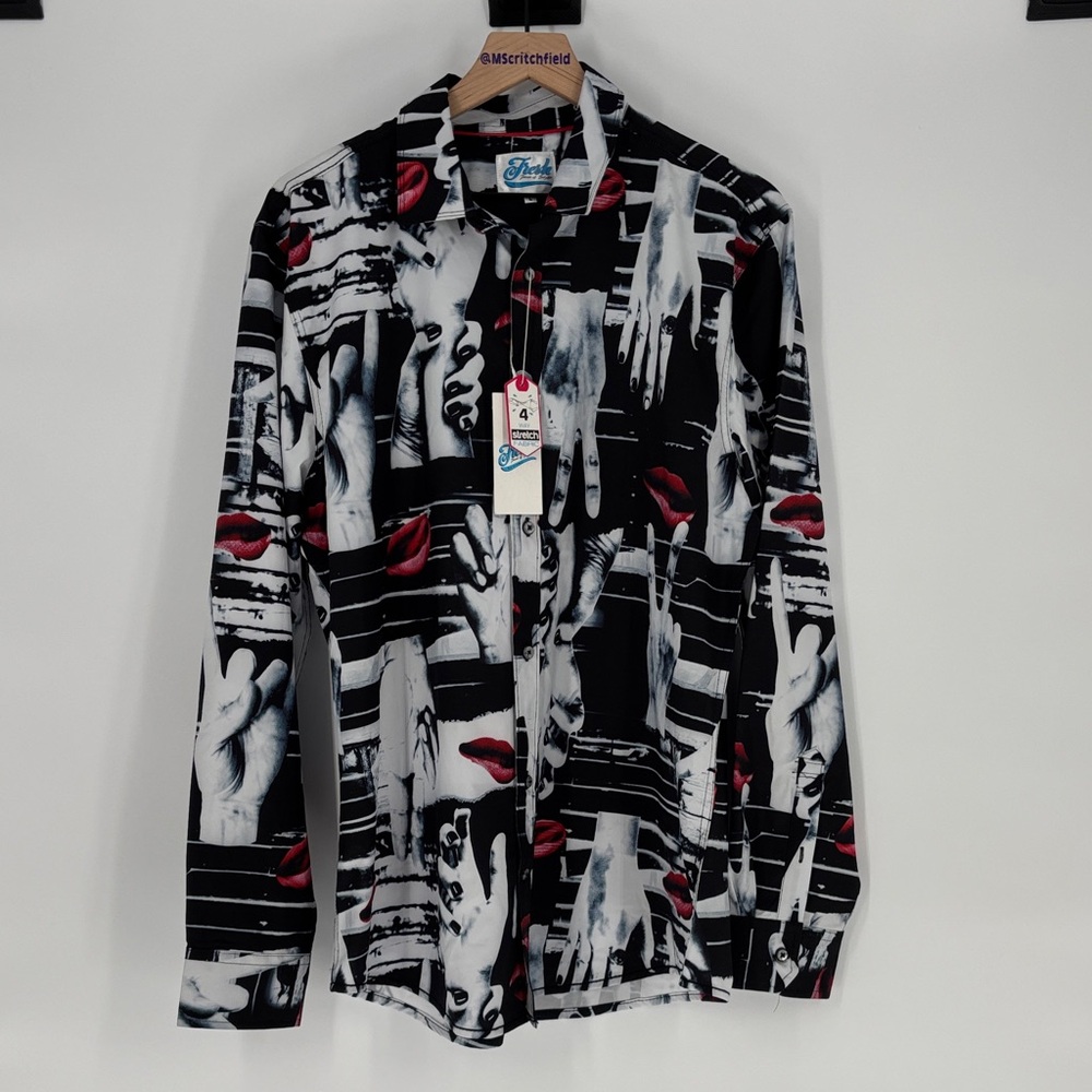 Fresh Prints of bel air Artistic Black and White Men's Shirt large button down